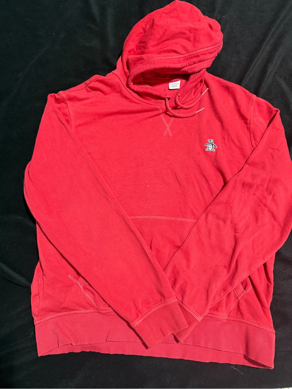 Original Penguin Red Hooded Sweatshirt with Embroidered Penguin Logo